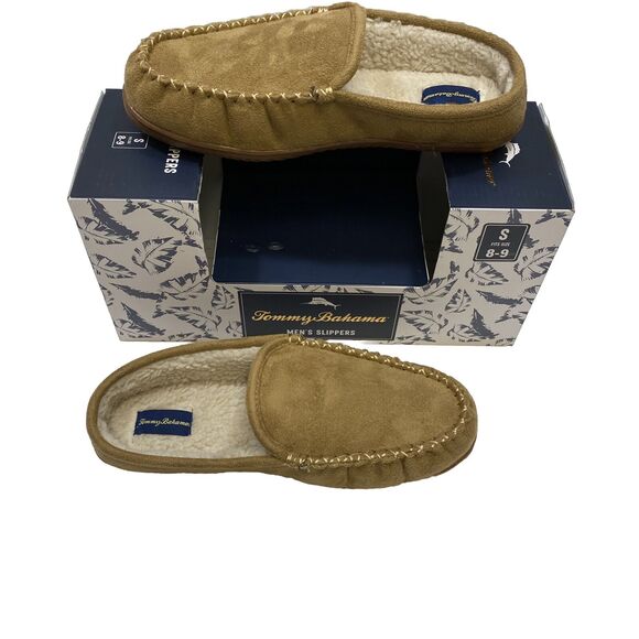 Tommy Bahama Slippers Men's Small 8/9 Brown Cognac Preppy Sherpa Lined  Comfort - Picture 3 of 10